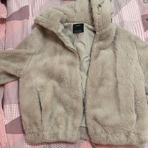 Bershka Beige Faux Fur Jacket